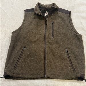 Men's Orvis Sweater Fleece Vest Full Zip Brown Zipper Pockets Size Large